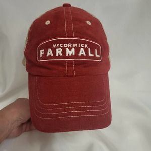 McCormick Farmall Cap Hat Farmer Tractor Red Corduroy Mesh Strapback